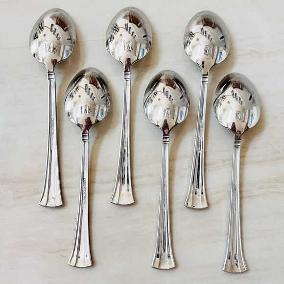 6pc WATERFORD Mont Clare Soup Spoon 7 1/8” Stainless Ridged Handle Flare Tip - Picture 4 of 8